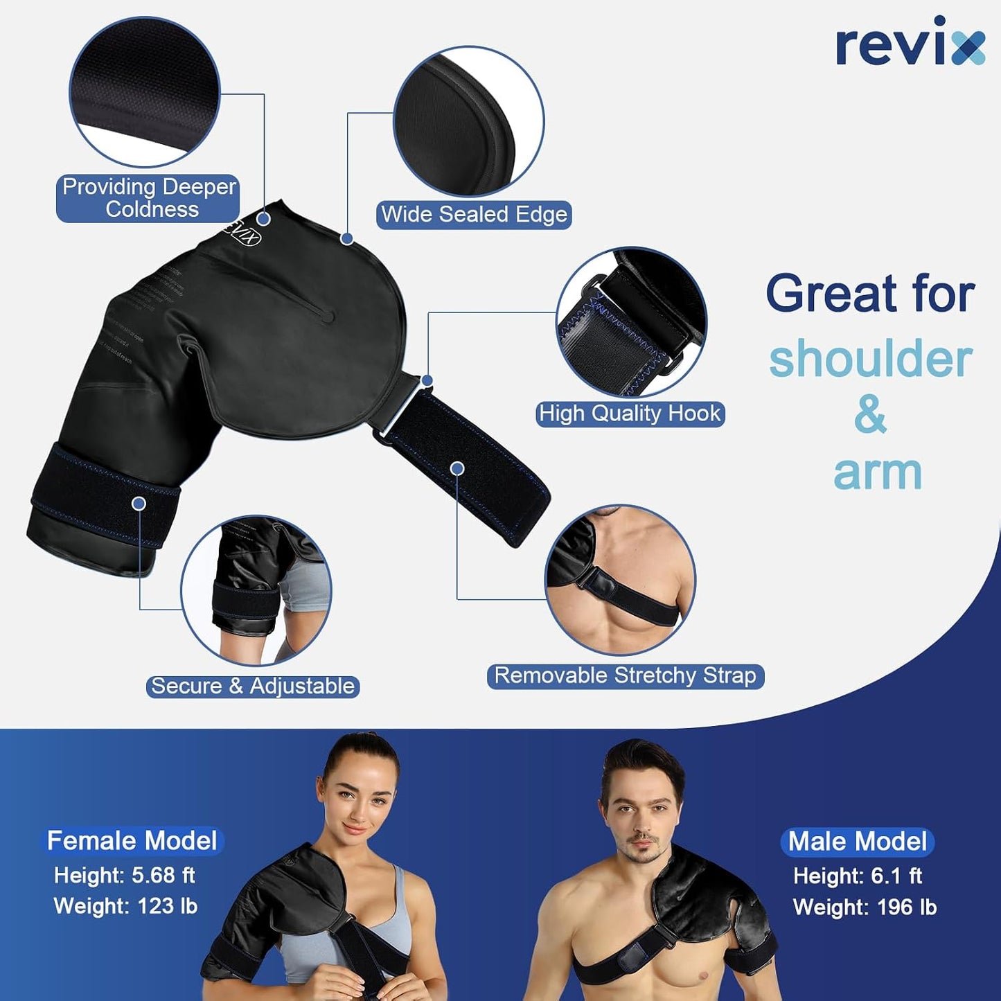 REVIX Shoulder Ice Pack for Rotator Cuff Cold Therapy, Arm Gel Ice Pack for Injuries Reusable, Flexible Cold Compression Wrap for Post-Workout Recovery, Fatigue and Shoulder Discomfort, Blue
