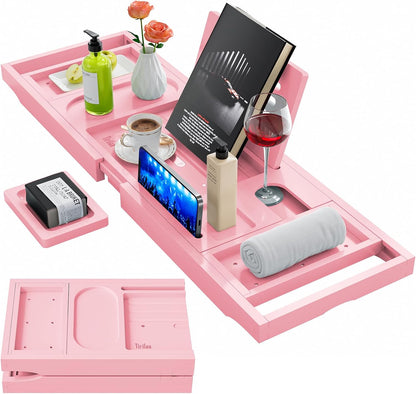 Bamboo Bathtub Tray Caddy,Premium Bathtub Tray Caddy, Expandable Bath Tray,Gifts for Women,Black
