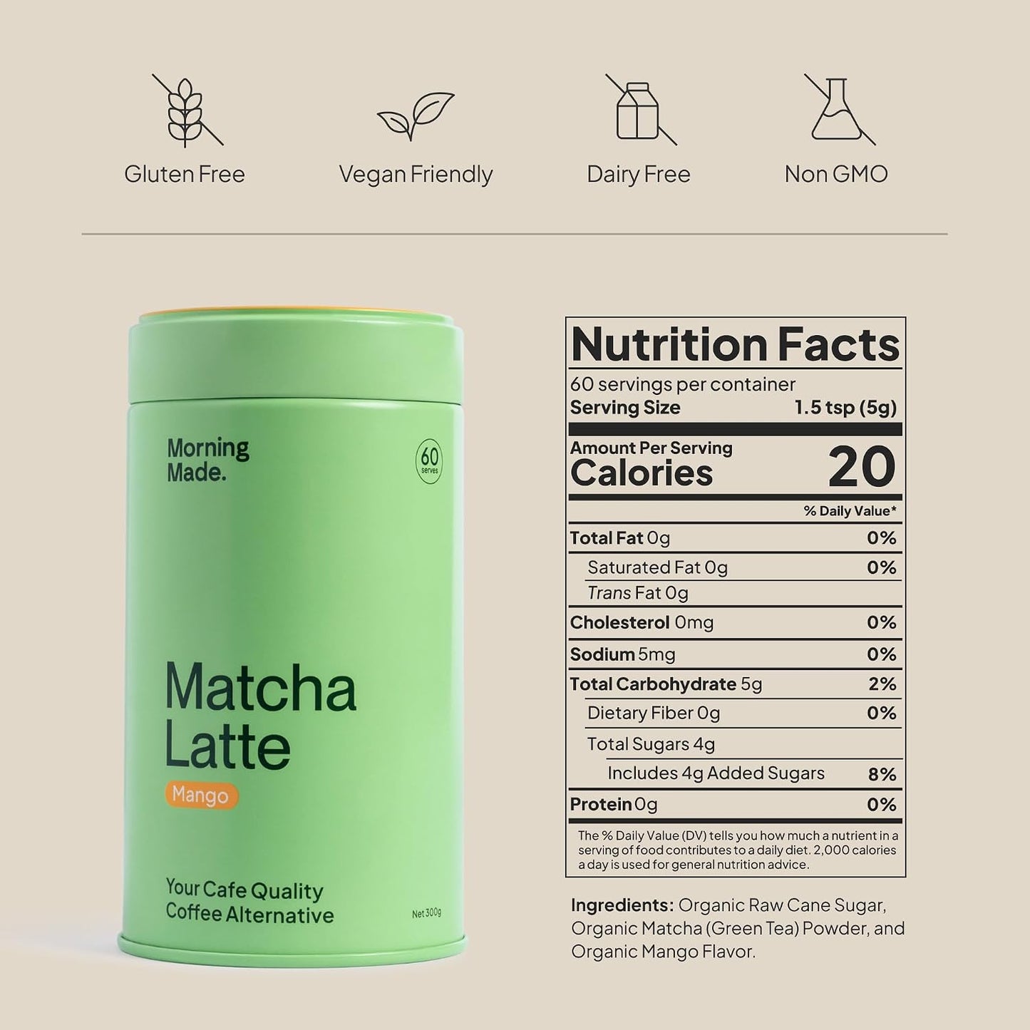Morning Made Vanilla Ceremonial Grade Matcha Powder - USDA Organic Japanese Green Tea Matcha Powder from Uji Japan - Vegan, Gluten-Free, Resealable Tin (10.6 oz, 60 Servings)