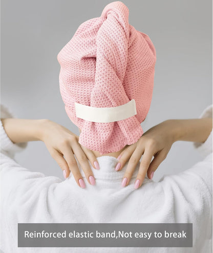 ROLSHOL 2 Pack Microfiber Hair Towel Wrap for Women, 32" x 11" Waffle Weave Hair Plopping Towel for Curly, Long & Thick Hair, Anti-Frizz Hair Turbans for Wet Hair (Pink, Grey)