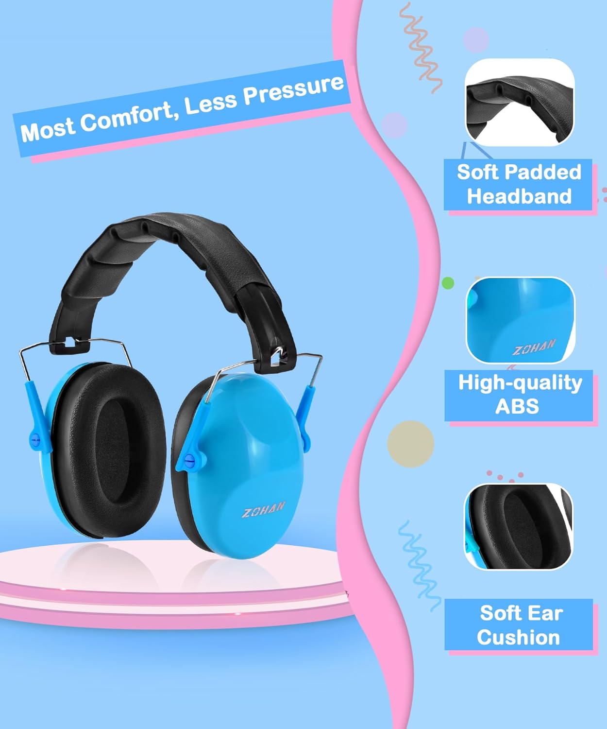 ZOHAN 032 Kids Noise Canceling Headphones - 25dB NRR Kids Ear Protection Earmuffs for School, Monster Jam, Fireworks, Travel, Air Show, Concert, Autism - Pink