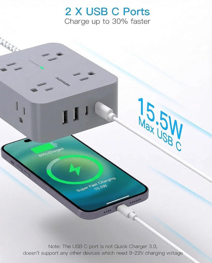 HANYCONY Surge Protector Power Strip, 1080J, 5 Ft Braided Extension Cord