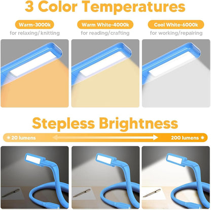 Neck Reading Light Book Lovers Gifts, Rechargeable 80Hrs Eye-friendly 3 Colors & Stepless Dimming Book Light for Reading, Christmas Stocking Stuffers for Men Women Camping Knitting Crochet Accessories