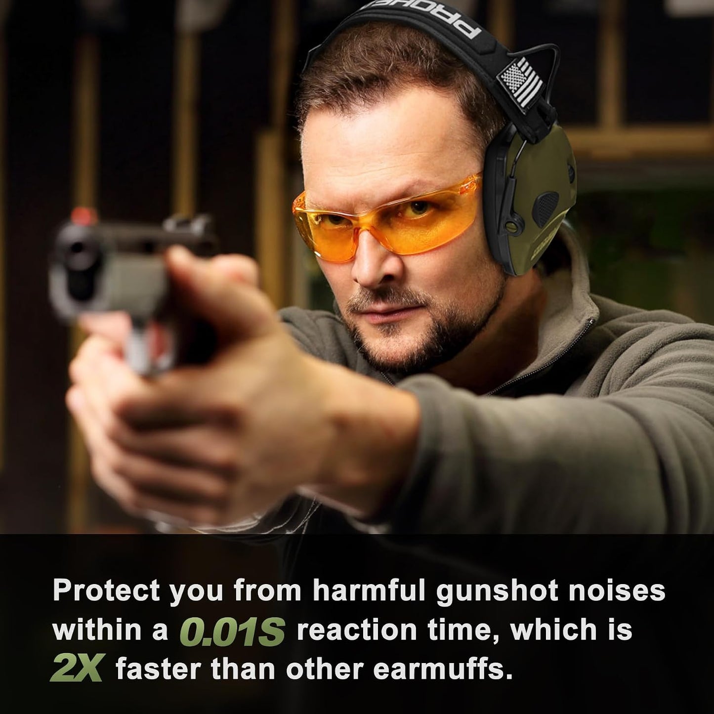 PROHEAR Electronic Ear Protection for Shooting with 4X Sound Amplification, Gun Range Hearing Protection Muffs, NRR 23dB Noise Reduction Headphones for Hunting, Green