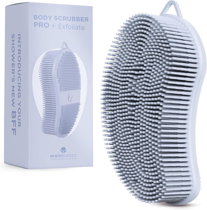 MainBasics Silicone Body Scrubber, Pink, Exfoliate | Dual-Sided, Shower Exfoliator, For Men & Women, Loofah Alternative