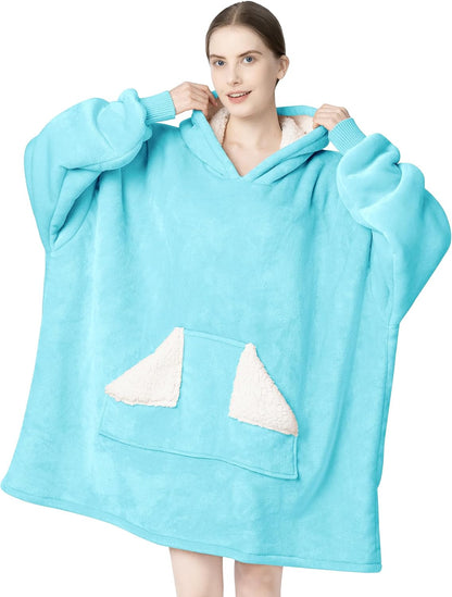 Touchat Wearable Blanket Hoodie, Oversized Sherpa Blanket Sweatshirt with Hood Pocket and Sleeves, Super Soft Warm Plush Hooded Blanket for Adult Women Men, One Size Fits All (Pink)