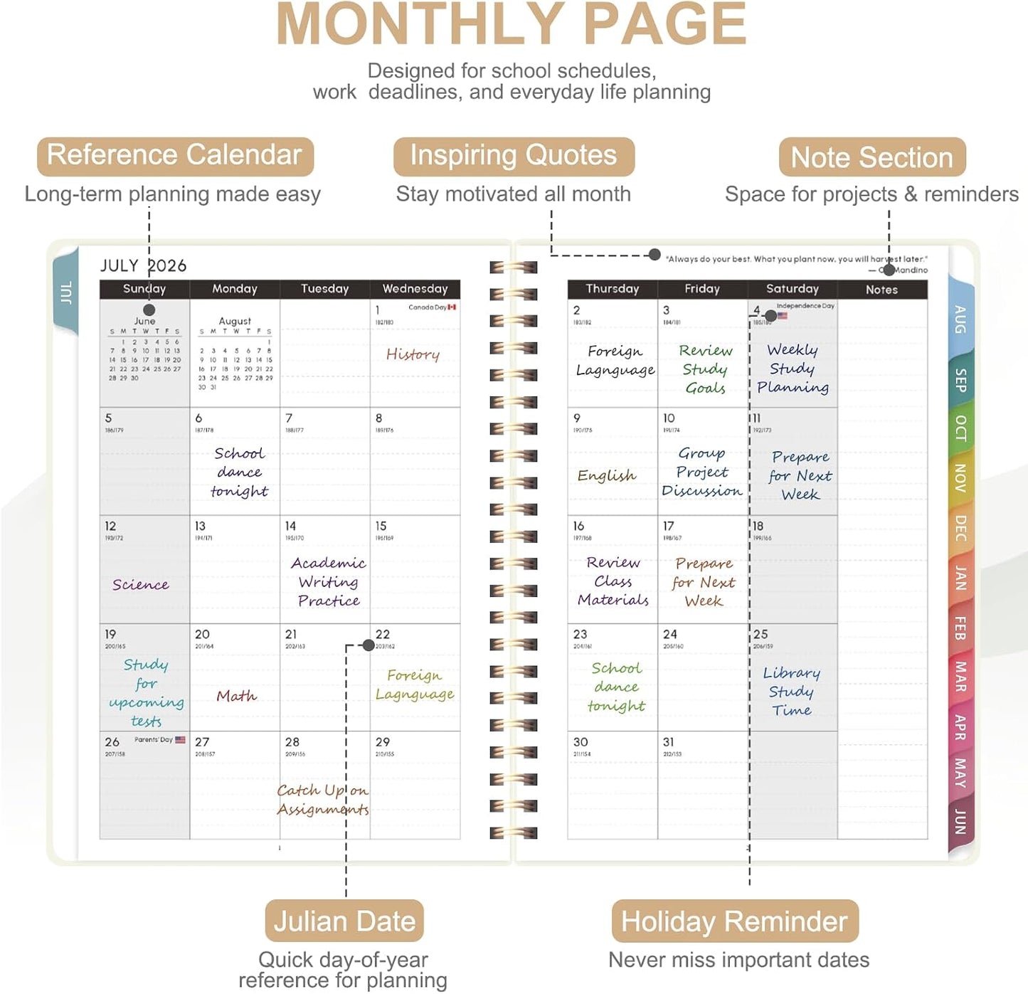 Planner 2026-2027, Weekly and Monthly Calendar Planner, JUL 2026 - JUN 2027 | A5(6.3'' x 8.5''), Hardcover, Agenda Book, Sprial Bound, Inner Pocket, Office and School Use
