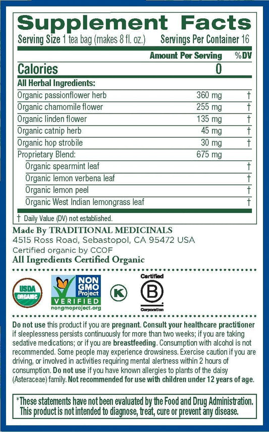 Traditional Medicinals Organic Nighty Night with Passionflower Herbal Tea, Promotes a Good Night’s Sleep, (Pack of 2) - 16 Tea Bags