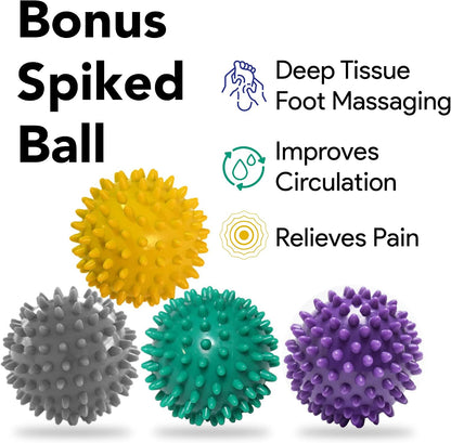 ProHeal Foot Rocker Calf Stretcher with Spiked Ball Massager - for Plantar Fasciitis, Achilles Tendonitis - Calf, Foot, Heel, and Ankle Stretcher - Lower Leg Pain Relief - Gray with Green Ball