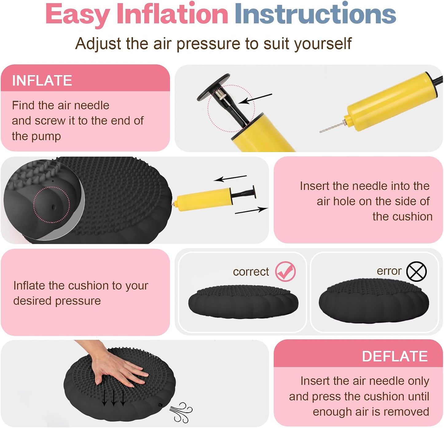kisnbld Wobble Cushion, Extra Thick Wiggle Seat for Sensory Kids, Non-slip Balance Disc with Inflation Pump for Adults Core Strength, Posture Improvement & Physical Therapy (13.5in/34cm)
