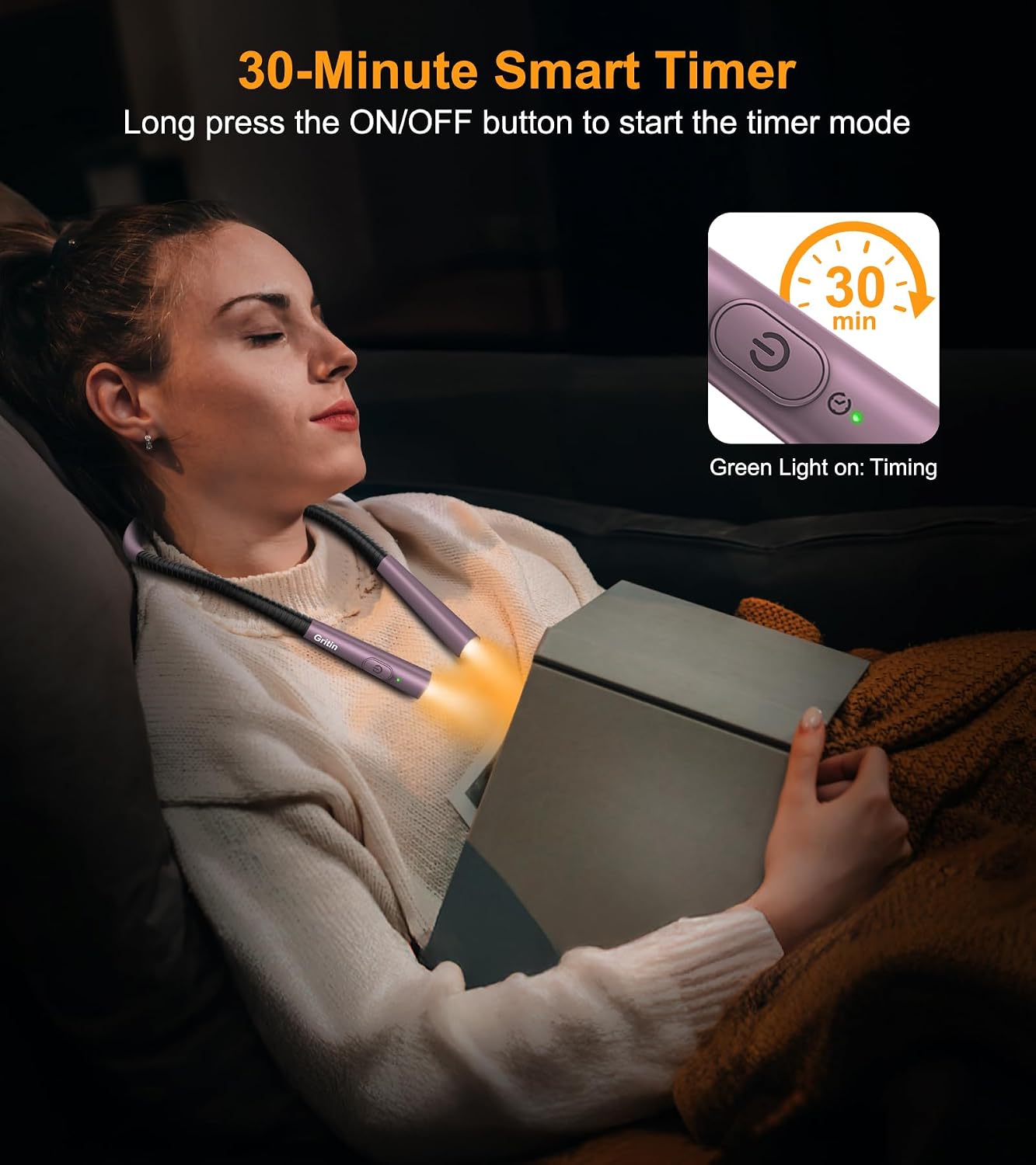 Gritin Book Light,Eye Caring 3 Colors & Stepless Dimming Neck Reading Light