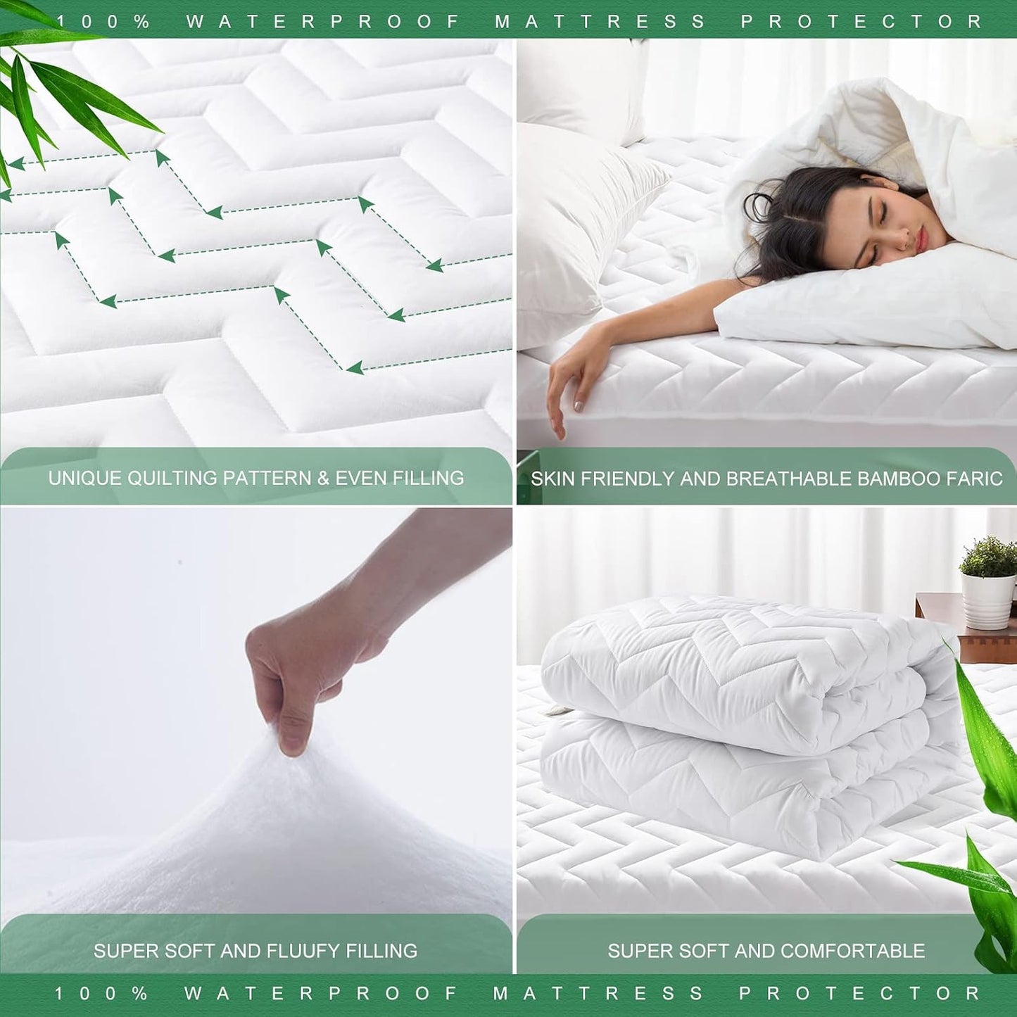 UNILIBRA Queen Mattress Protector Waterproof, Deep Pocket Mattress Pad Cover Fits to 6''-21'', Breathable Hollow Cotton Filling Quilted Mattress Protector for Queen Size