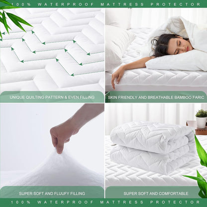 UNILIBRA Queen Mattress Protector Waterproof, Deep Pocket Mattress Pad Cover Fits to 6''-21'', Breathable Hollow Cotton Filling Quilted Mattress Protector for Queen Size