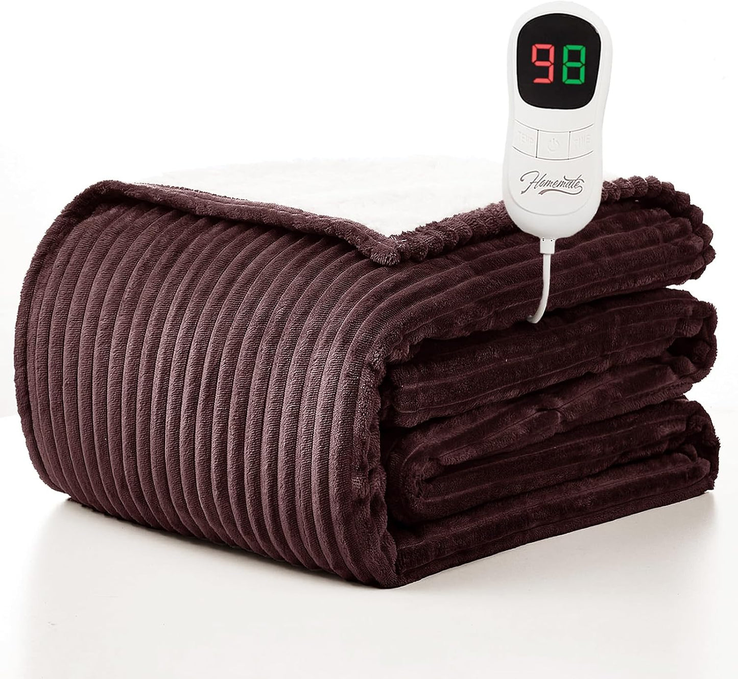 Homemate Heated Blanket Electric Throw - 50"x60" Heating Blanket Throw 1/2/4/6/8 Hours Auto-Off 10 Heat Levels Over-Heat Protection Soft Flannel Sherpa Heater ETL Certification