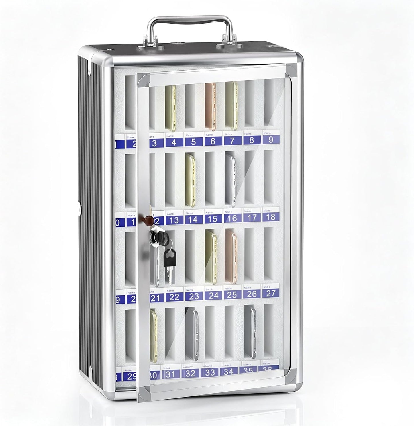 Loghot Aluminum Alloy Pocket Chart Cell Phones Storage Cabinet for Cell Phones, Wall-Mounted Cell Phone Locker Phone Holder with Lock for Classroom, Office, Can be Carried by Hand (36 Slots)