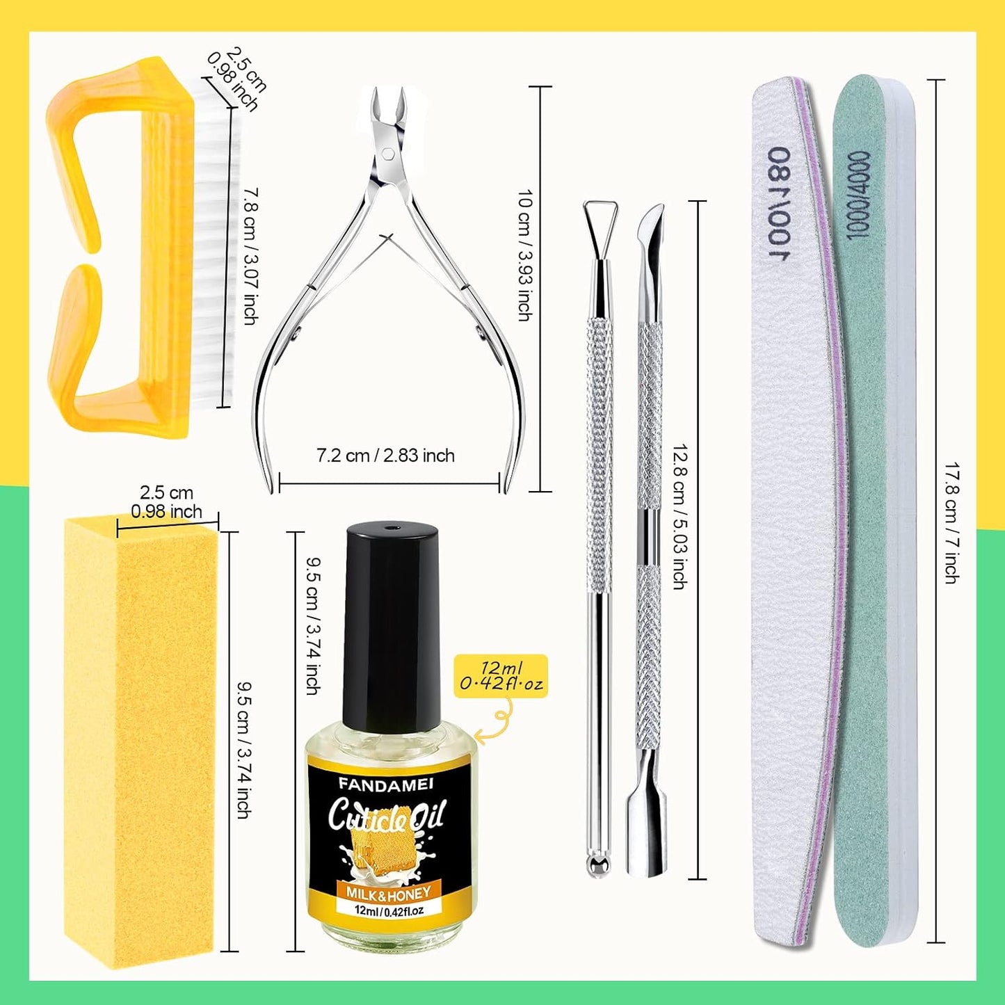 FANDAMEI Nail Files and Buffers, Manicure Tools Nail Care Kit with Nail File, Nail Buffer Block, Cuticle Care for Women with Nippers, Pusher Peeler. Cuticle Oil and Nail Prep Kit.