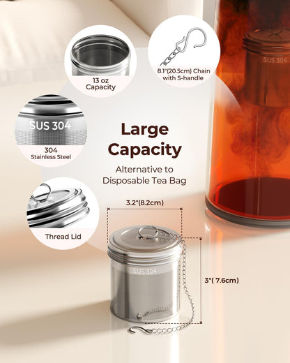 2 Pack Reinmoson Large Tea Infuser for Loose Tea & Spice Infuser for Cooking, 2.1” x 2.9” Extra Fine Mesh Large Tea Strainers, 304 Stainless Steel Loose Leaf Tea Steeper for Black Tea, Rooibos, etc