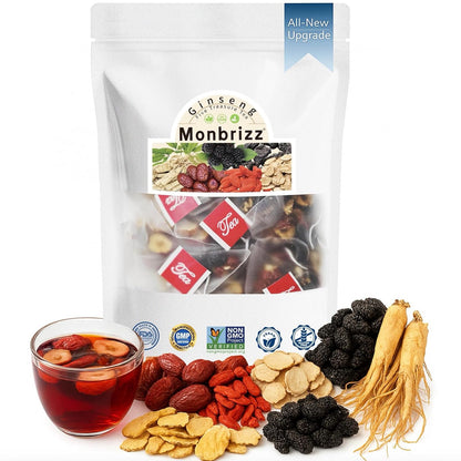 Monbrizz Kidney Tea Formula — 40 Count Value Pack, Ginseng Six Treasure Tea with Maca Root, Goji Berries, Red Dates & Turmeric, Caffeine-Free Herbal Tea for Daily Wellness (40 Count)