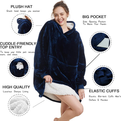 Aemilas Wearable Blanket Hoodie - Warm Sherpa Blanket Sweatshirt as Gifts for Adult Women Mom Men, One Size Fits All