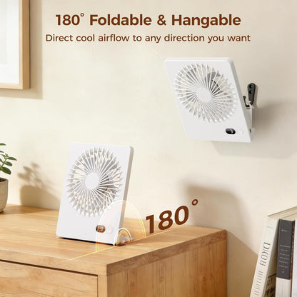 Zuvas Desk Fan Battery Operated Fan Rechargeable 180°Tilt Folding Personal Fan Ultra Quiet Small Portable 3 Speed Adjustable Strong Wind Fan For Office Bedroom Home Desktop Camping (White)