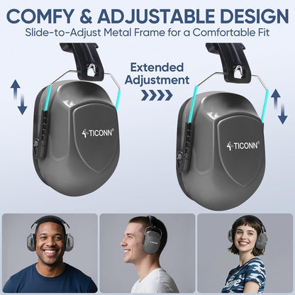 TICONN Noise Cancelling Ear Muffs for Adults, SNR 33dB Hearing Protection, Adjustable Safety Earmuffs for Construction