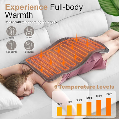 VAAGHANM Heating Pad: 33 x 17 inches Electric Heating Pad for Back -Extra Large Heat Pad for Shoulder/Neck/Knee/Arms - Upgraded 6 Timer & 6 Temperature Controller -Auto Shut Off- Gift for Mom