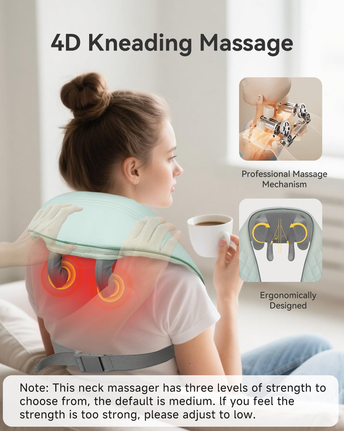 Snailax Cordless Neck Massager with Heat for Pain Relief Deep Tissue, 4D Kneading,Rechargeable Shiatsu Back Neck Massager for Neck, Shoulders Back，Gift for Father