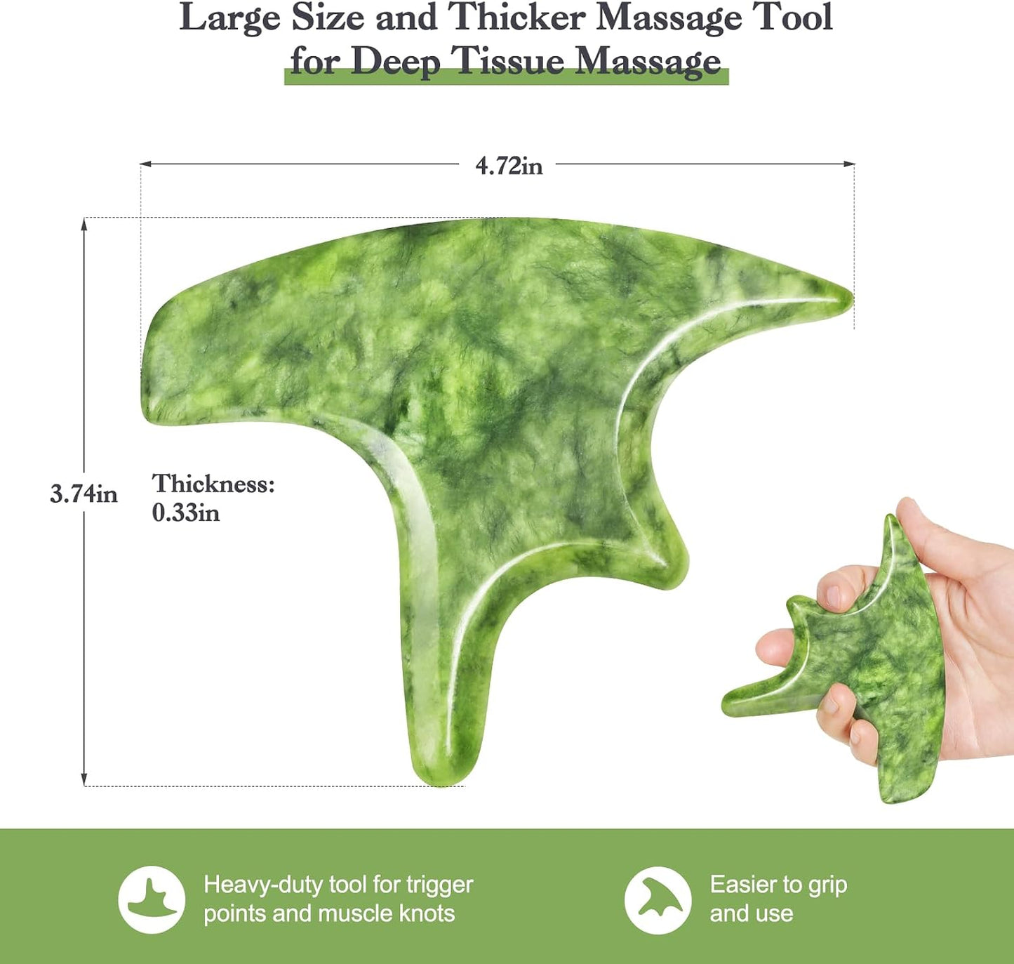 3 in 1 Jade Stone Gua Sha Massage Tool, Large Guasha Muscle Scraper Tools Set with Handle Muscle Scraping Massage Tools Anti Cellulite Spa Acupuncture Tools for Back Neck Leg Lymphatic Drainage