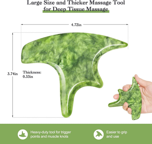 3 in 1 Jade Stone Gua Sha Massage Tool, Large Guasha Muscle Scraper Tools Set with Handle Muscle Scraping Massage Tools Anti Cellulite Spa Acupuncture Tools for Back Neck Leg Lymphatic Drainage