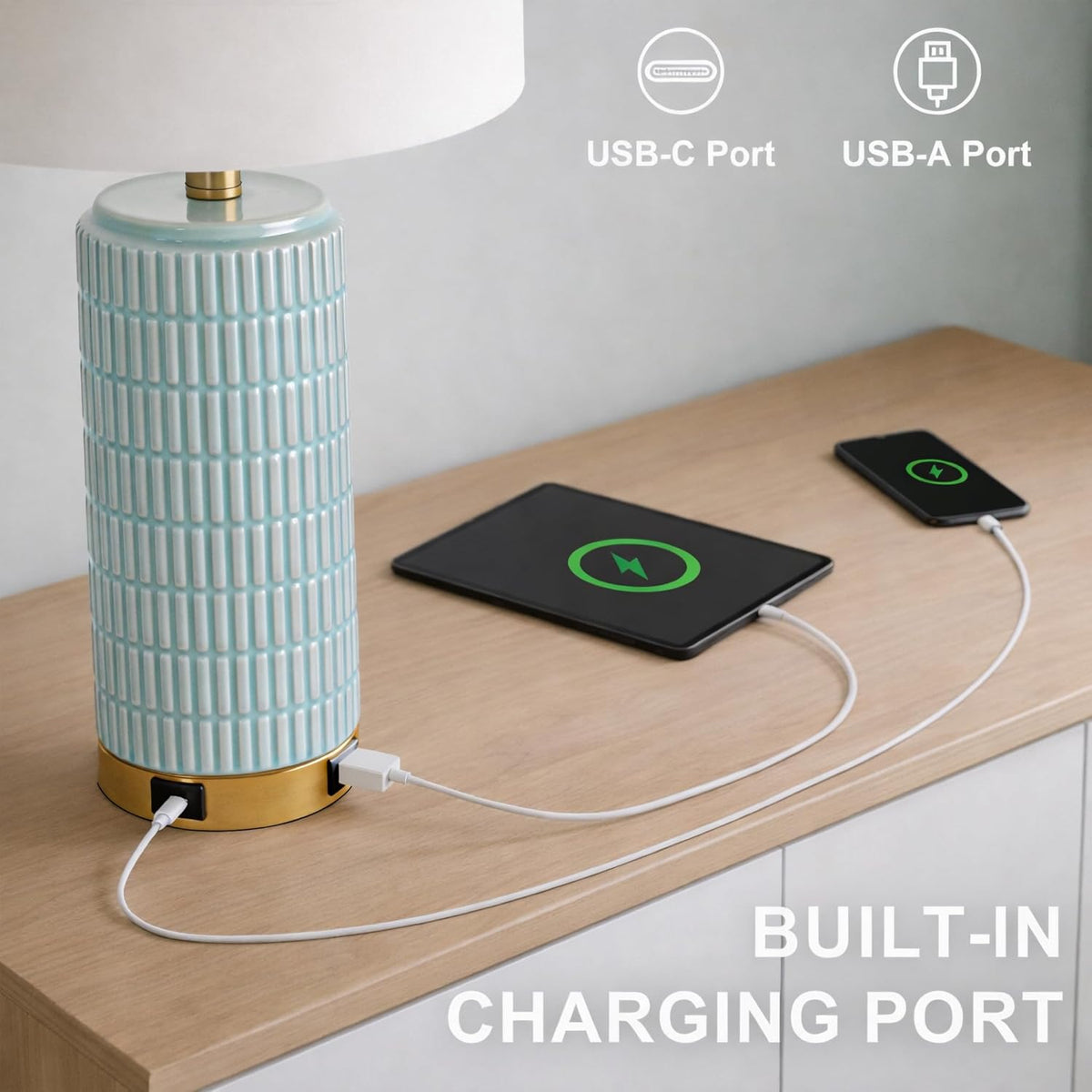 PoKat Touch Bedside Table Lamps with 2 USB for Bedroom Living Room, 25''