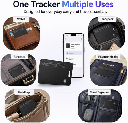 Luxford Finder Card Android Wallet Tracker Card Rechargeable Wireless Charging IP68 Waterproof Ultra Slim Locator for Apple Find My and for Google Find Hub Wallet Passport Luggage Backpack