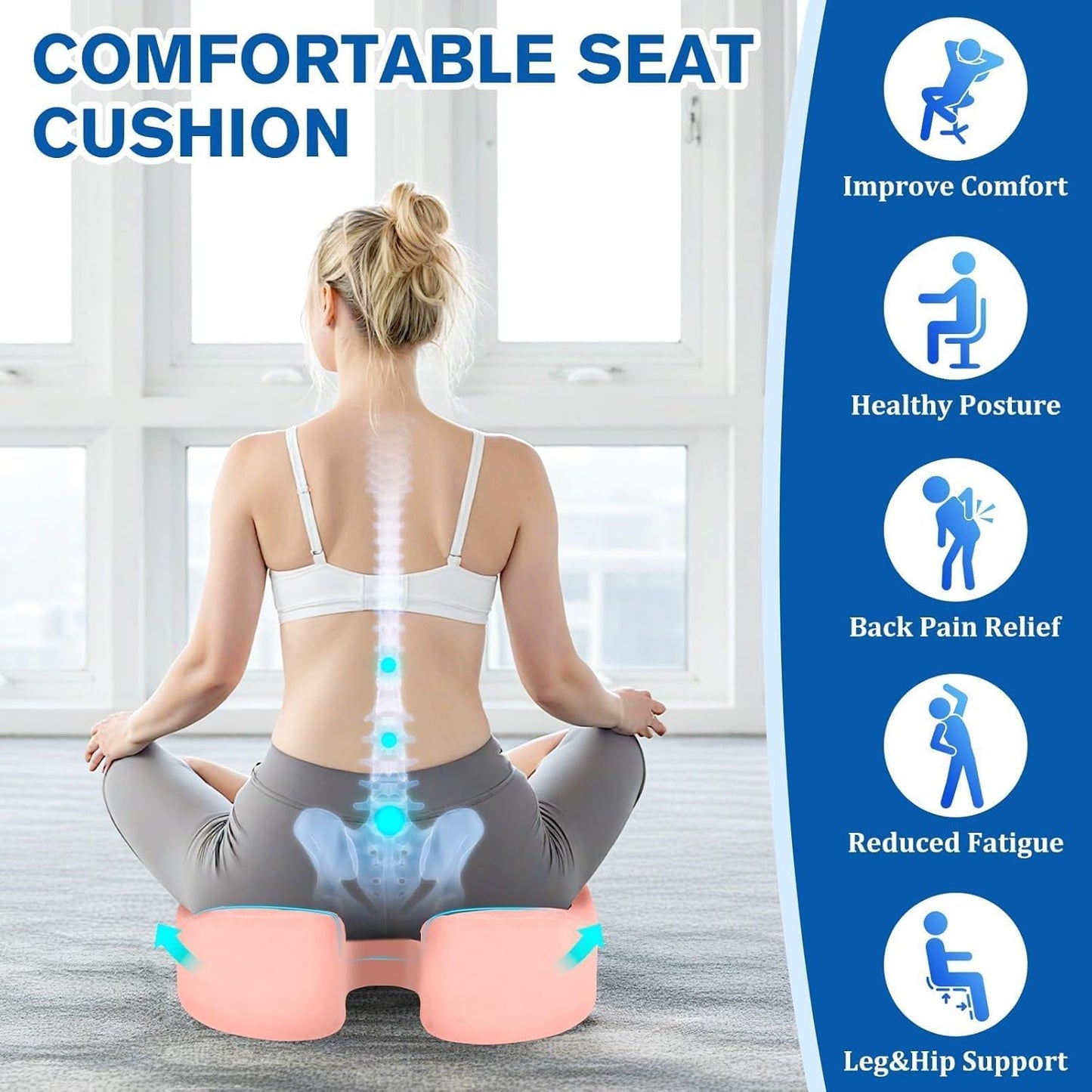 CushyOasis Seat Cushion, Gel Chair Cushions, Office Chair Cushions, Anti-Slip Bottom & Removable Cover Tailbone Pain Relief Cushion, Memory Foam Seat Cushion for Office, Wheelchair, Car (Black)