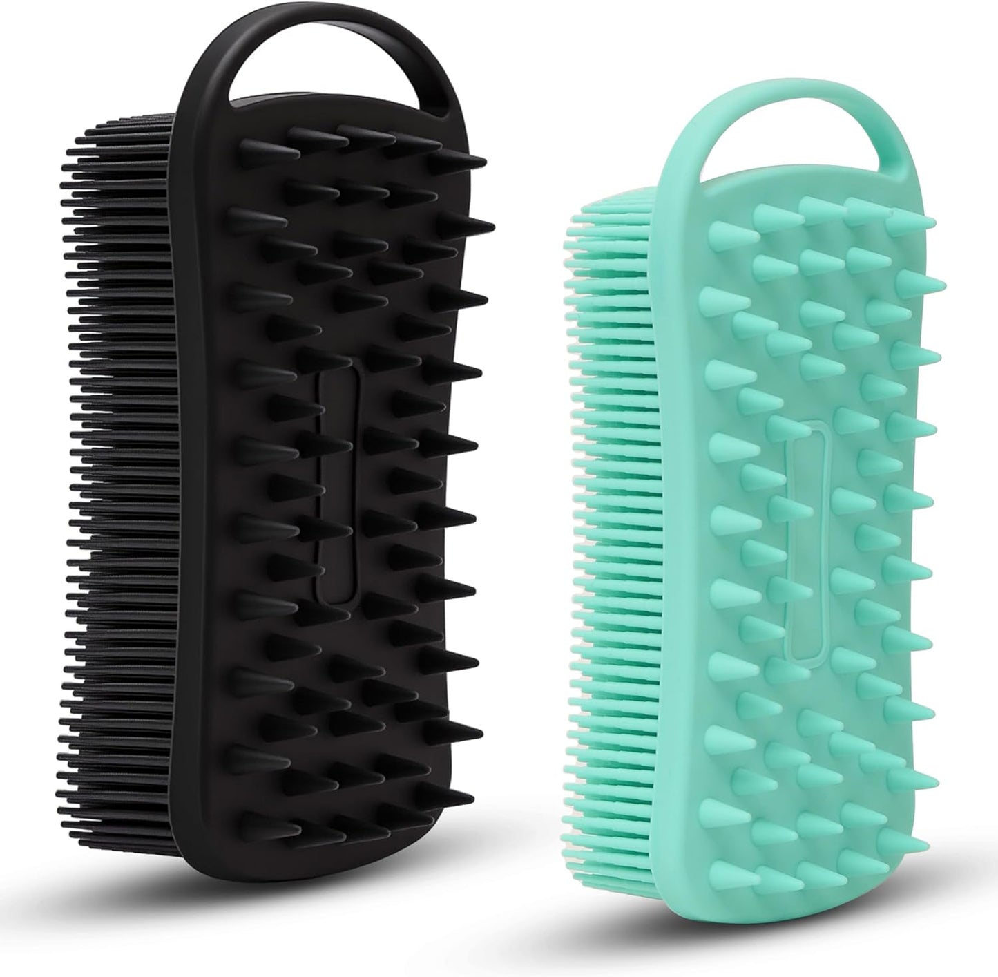MtBoi 2 PC Silicone Body Scrubber, 2 in 1 Exfoliating Shower Bath Scrubber, Soft Silicone Loofah for Sensitive Skin, Shower Hair Scalp Massager, Easy to Clean, Lather Well (Grey&Black)