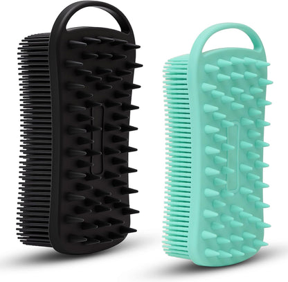 MtBoi 2 PC Silicone Body Scrubber, 2 in 1 Exfoliating Shower Bath Scrubber, Soft Silicone Loofah for Sensitive Skin, Shower Hair Scalp Massager, Easy to Clean, Lather Well (Grey&Black)