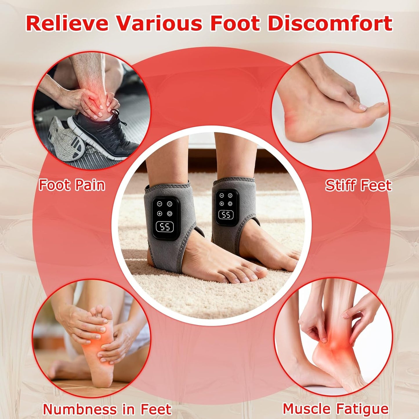 2-Pack 2026 Upgraded 3-in-1 Foot and Ankle Massager - 5 Vibration Modes and 5 Heating Levels, Suitable for Relieving Daily Foot Fatigue, Wireless and Portable，Grey