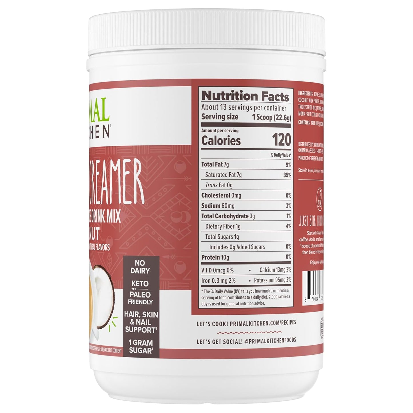 Primal Kitchen Matcha Collagen Keto Latte Powder, Sugar-Free Collagen Peptides, 9.33 Ounces