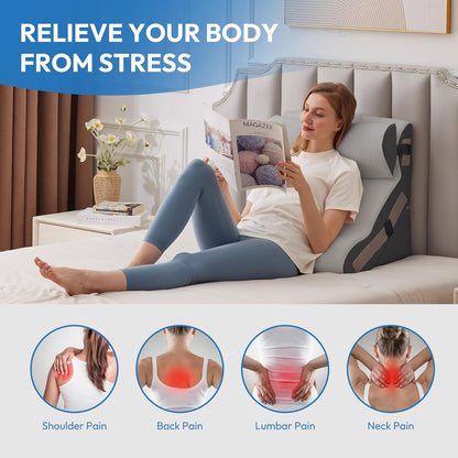 Ahpmeoa 3PCS Wedge Pillow Set for After Surgery, Back Pillow for Bed Sitting up, 10-in-1 Foam Wedge Pillow for Acid Reflux & Back Pain Relief, Post Surgery Pillow for GERD & Snoring, White