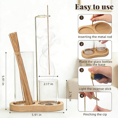2-in-1 Glass Incense Holder with Ash Collector and Incense Stick Storage Upside Down Hanging Incense Holder, Anti-Splashing Design, Perfect for Meditation, Yoga, Spa, and Home Decoration