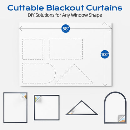 Linen Blackout Curtains for Bedroom, 70" x 58" Portable Black Out Blinds with 20 Sets Hooks & Loops Strips for 100% Blackout Window Film, Temporary Black-Out Shades for Windows Cover Travel RV- Cream