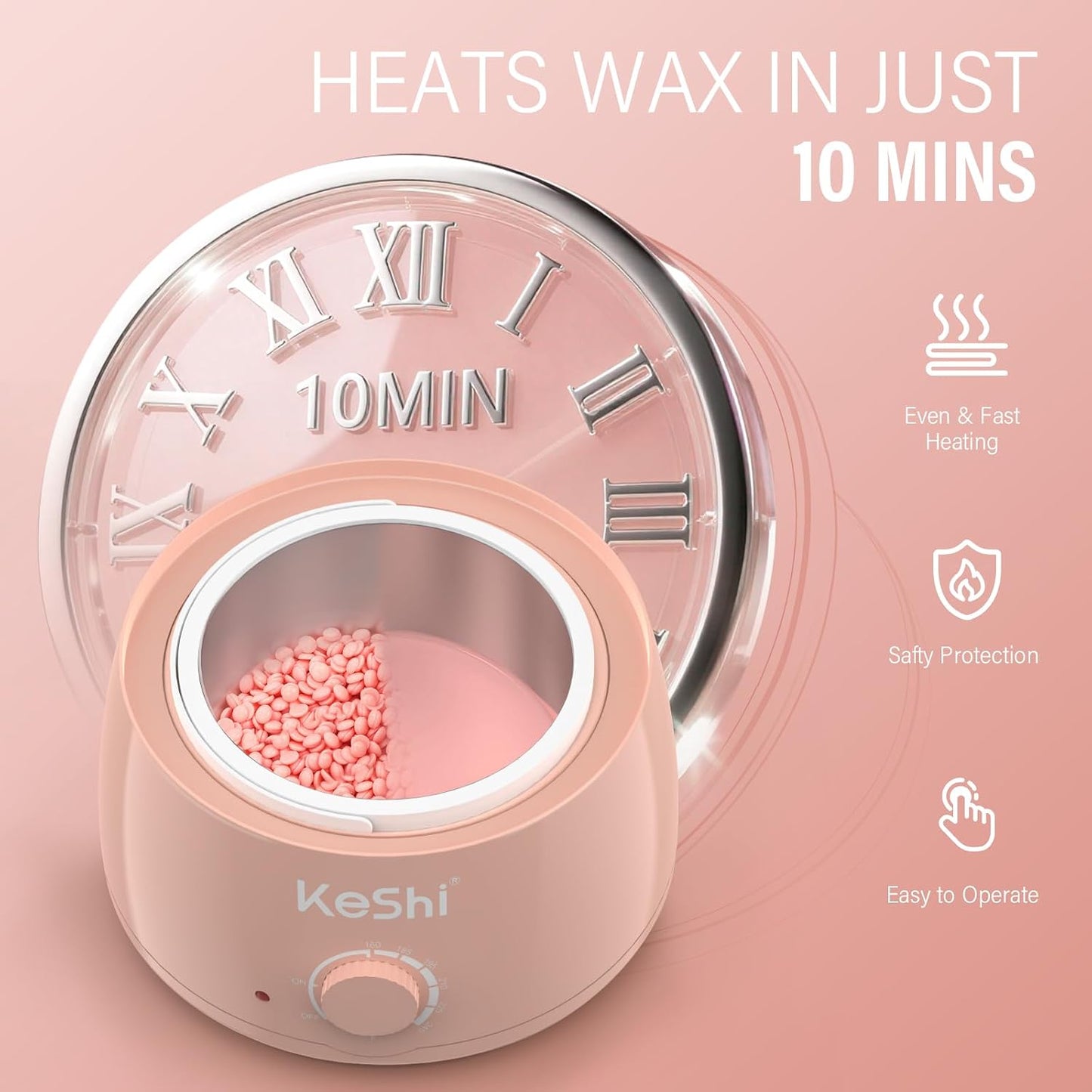 KeShi Waxing Kit, Painless Hair Removal Wax Warmer with 6 Bags Hard Wax Beans for Full Body, Legs, Face, Eyebrows & Bikini— Ideal for Both Women & Men
