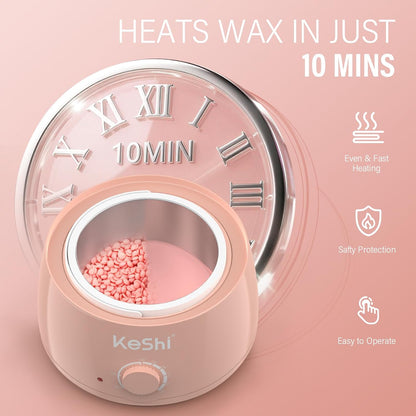 KeShi Waxing Kit, Painless Hair Removal Wax Warmer with 6 Bags Hard Wax Beans for Full Body, Legs, Face, Eyebrows & Bikini— Ideal for Both Women & Men