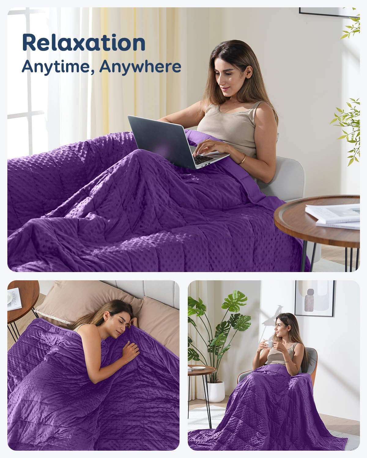 Kivik 2 lbs Weighted Lap Pad, Ultra Soft Minky Dotted Heavy Blankets Throw for Better Study Relaxing & Sleeping, Machine Washable, 20 x 30 Inches, Purple