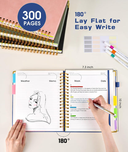 Hardcover Spiral Notebook journal with Removable Dividers Tabs, 300 Pages Leather 5 Subject Notebook College Ruled, 8"x10" Large B5 Notebooks for Work School Note taking, Lined Journal for Women,Black