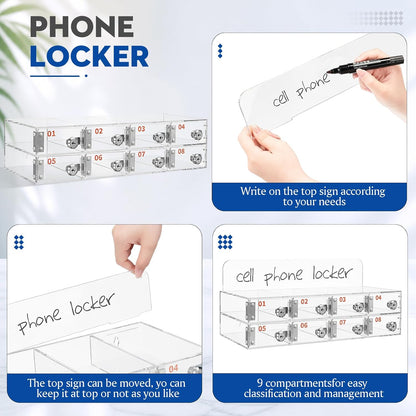 Threan 12 Slot Cell Phone Storage Box, Acrylic Clear Cell Phone Storage Cabinet Wall Mounted with Door, Locks and Keys for Office School Factory