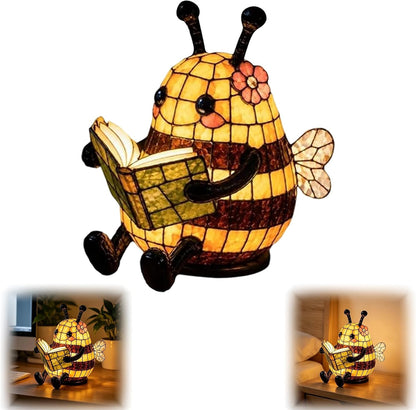 Cute Bee Night Light with Book Design, Warm Glow Animal Table Lamp for Bedroom Desk Bookshelf, Decorative 3D Bee Reading Lamp Gift for Book Lovers，1pc