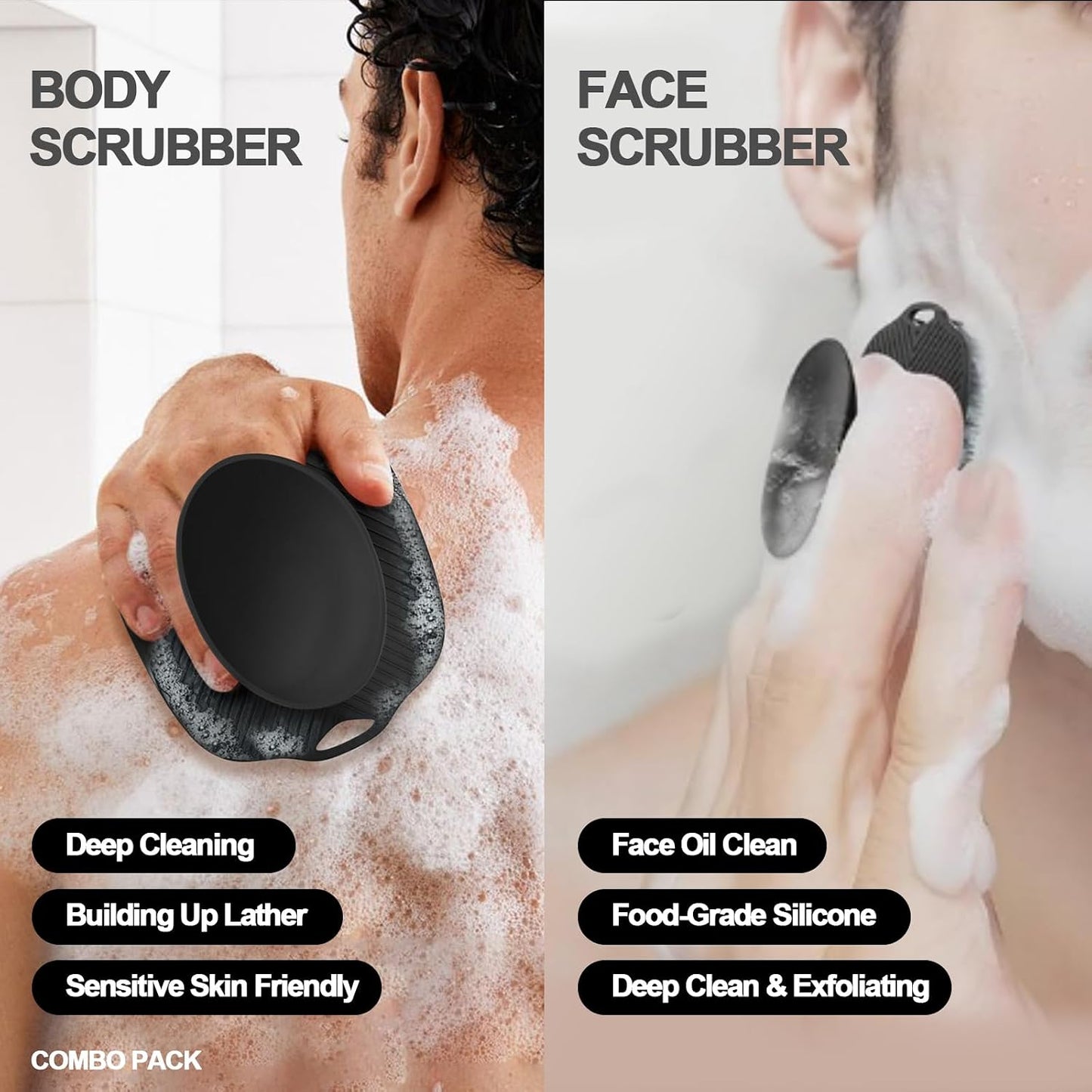 Soft Silicone Body Scrubber, Face Scrubber Silicone, Gentle Texture Exfoliating Body Scrubber for Men and Women On Sensitive Skin, Back Large Suction Cup for Easy Dry and Store (Blue)