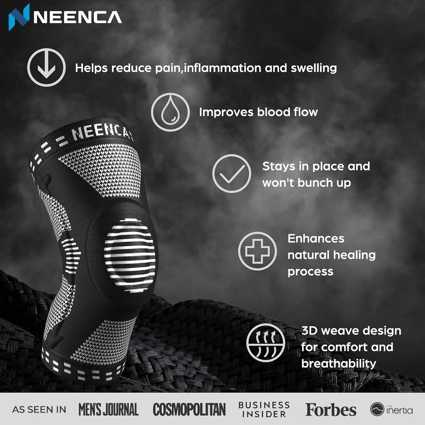 NEENCA Professional Knee Brace for Pain Relief, Medical Knee Support with Patella Pad & Side Stabilizers, Compression Knee Sleeve for Meniscus Tear, ACL, Joint Pain, Runner, Workout (Black, Medium)