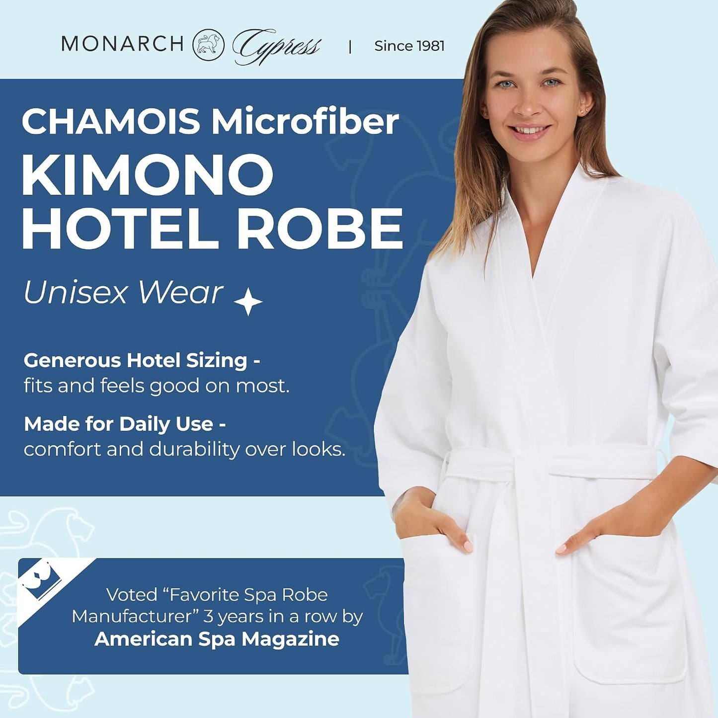 Monarch Unisex Chamois Microfiber Spa Kimono Robe