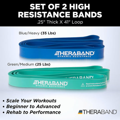 THERABAND High Resistance Band Set of 2, Light and Medium Loop, 15-25 lb
