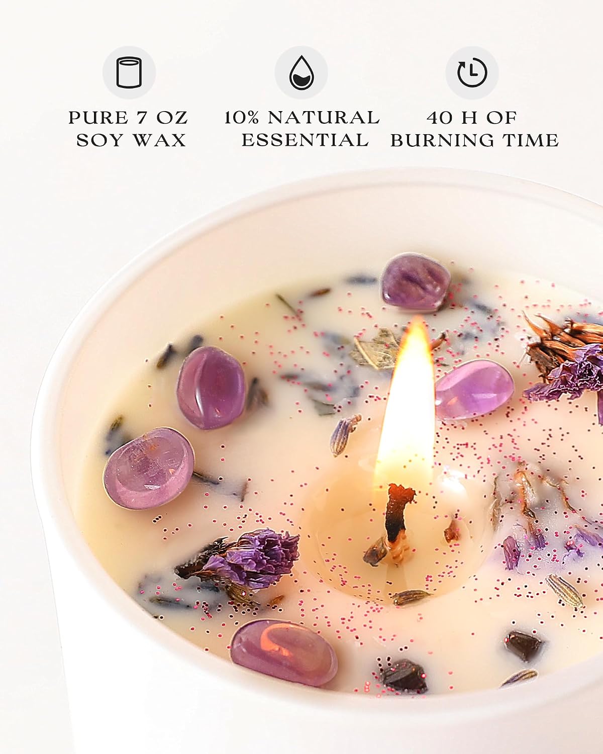 AOOVOO Lavender Scented Candles for Women - Aromatherapy Candle with Crystals Inside, 10oz Soy Candles for Home Scented, Birthday Gifts Mothers Day Candle for Women Mom